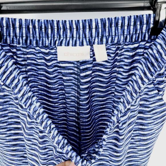 Chicos Pants 1.5 Womens Medium 10 Blue White Ankle Elastic Waist Pockets Resort - Picture 12 of 14